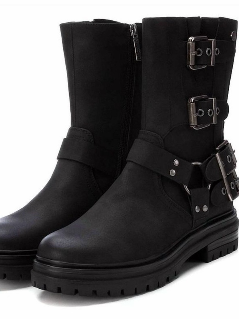 Women’s Black Buckle Combat Boots - Stylish Moto Look